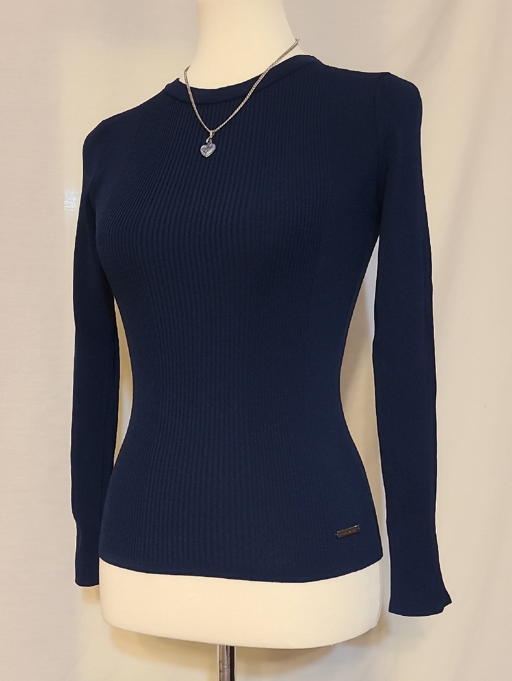 Karen Millen Navy Blue Ribbed Long-Sleeve Top - Picture 4 of 8